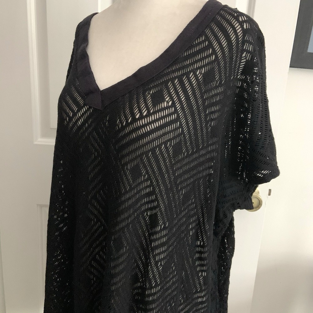 Dotti Black Open Knit Geometric pattern Swim Coverup V-Neck Women Plus sz 1X